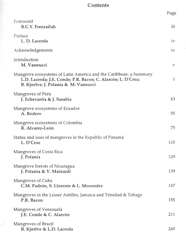 ISME Mangrove Ecosystems Technical Reports Vol. 2 - Latin America - inhaltsverzeichnis